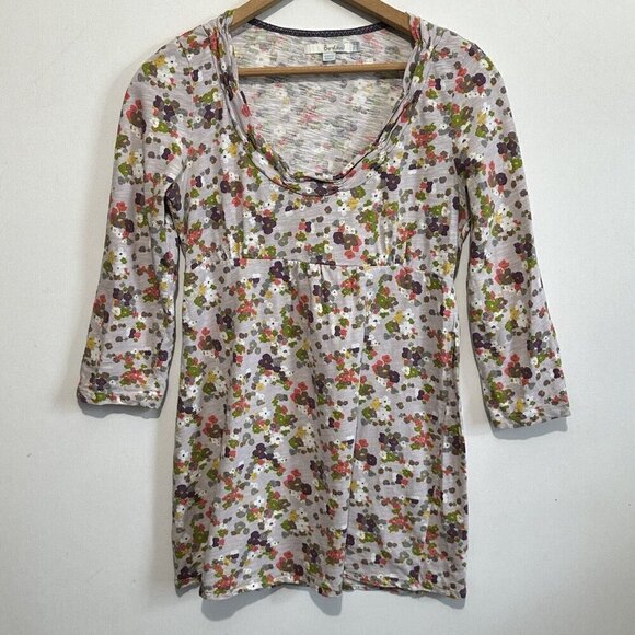 Boden Tops - Boden Womens Cinched Neckline Micro Floral Print Gray 3/4 Sleeve Tunic Size 4